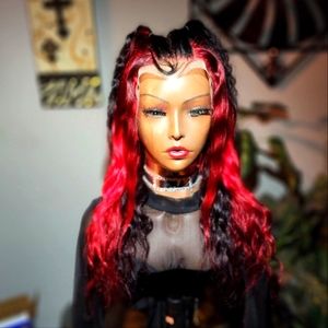 22inch split custom colored peekaboo red and black 13x4 han hair lace wig